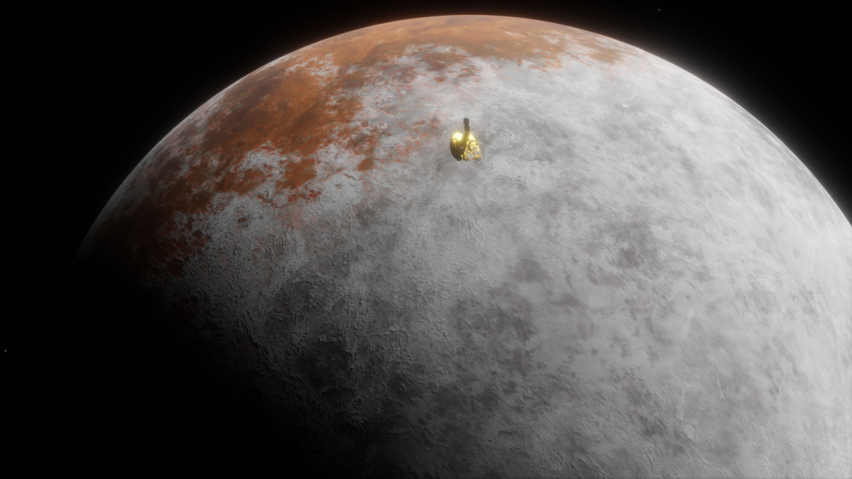 Charon Tester Kit artwork: a space probe passing Pluto's moon Charon
